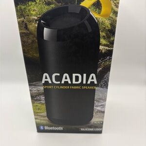 ACADIA Black Cylinder Portable Bluetooth Speaker with Yellow Loop